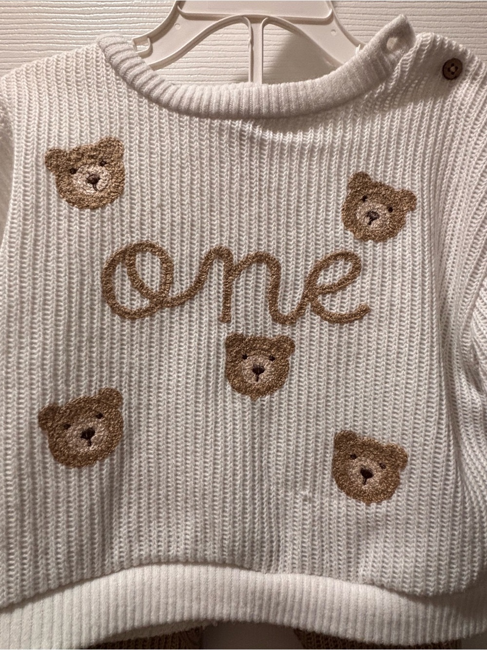 🎉 (18m) Snug Gender Neutral “ONE” Teddy Bear Knit Sweater + Pants Set - Picture 4 of 6
